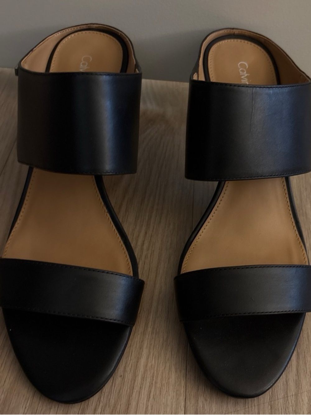Calvin Klein Black Wide-Strap Slide Sandals